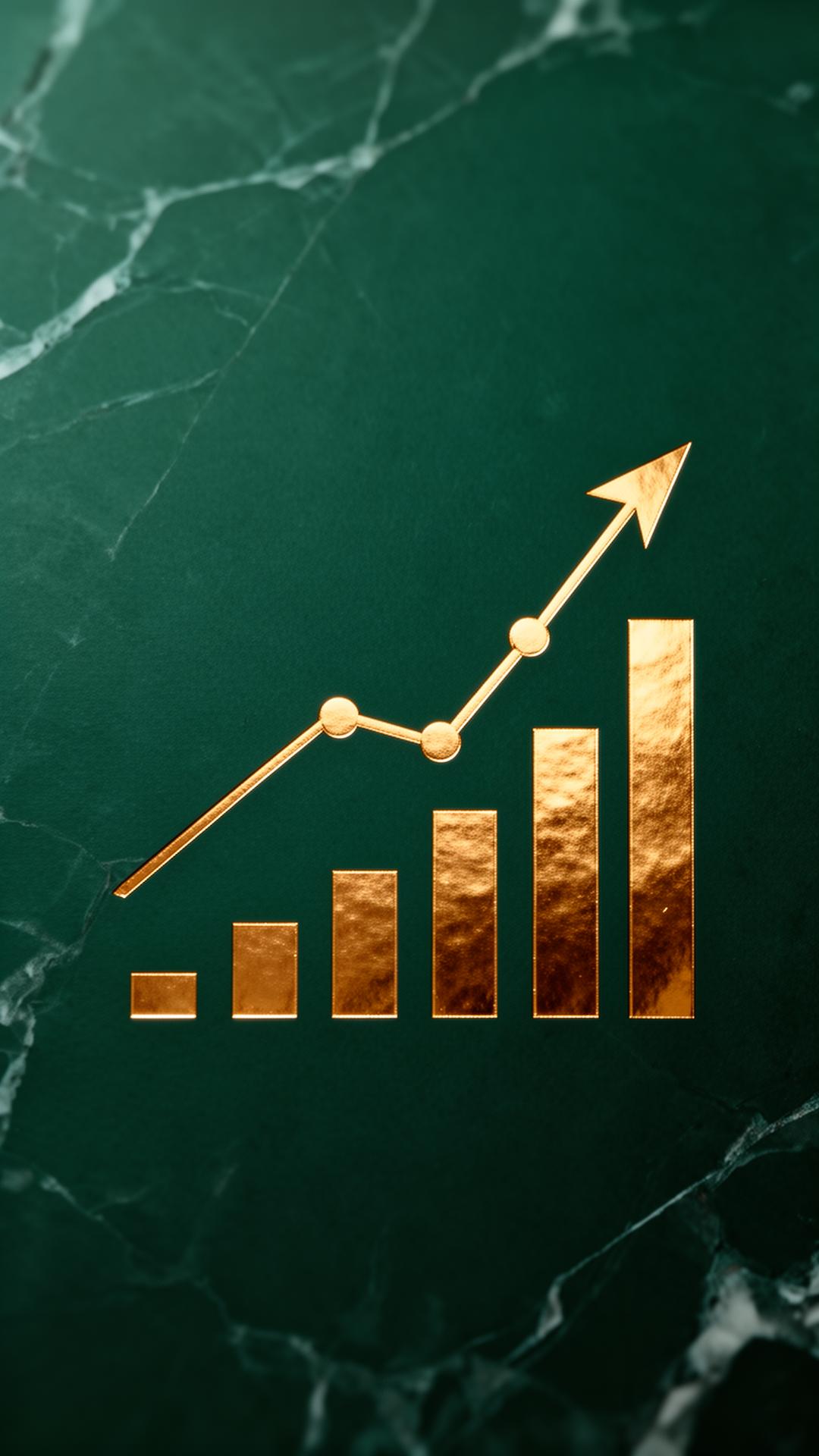 Gold growth chart on emerald marble representing Lady Wealthy LLC